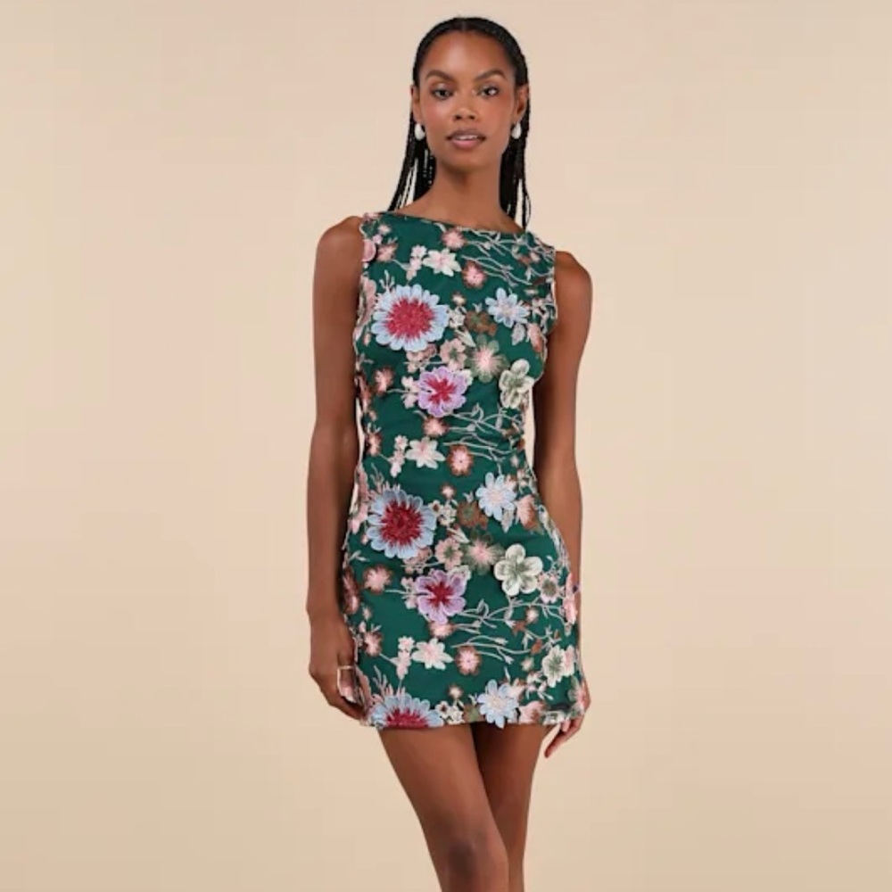 Lulus Special Something Green 3d Floral Embroidered Mini Dress - Size XS